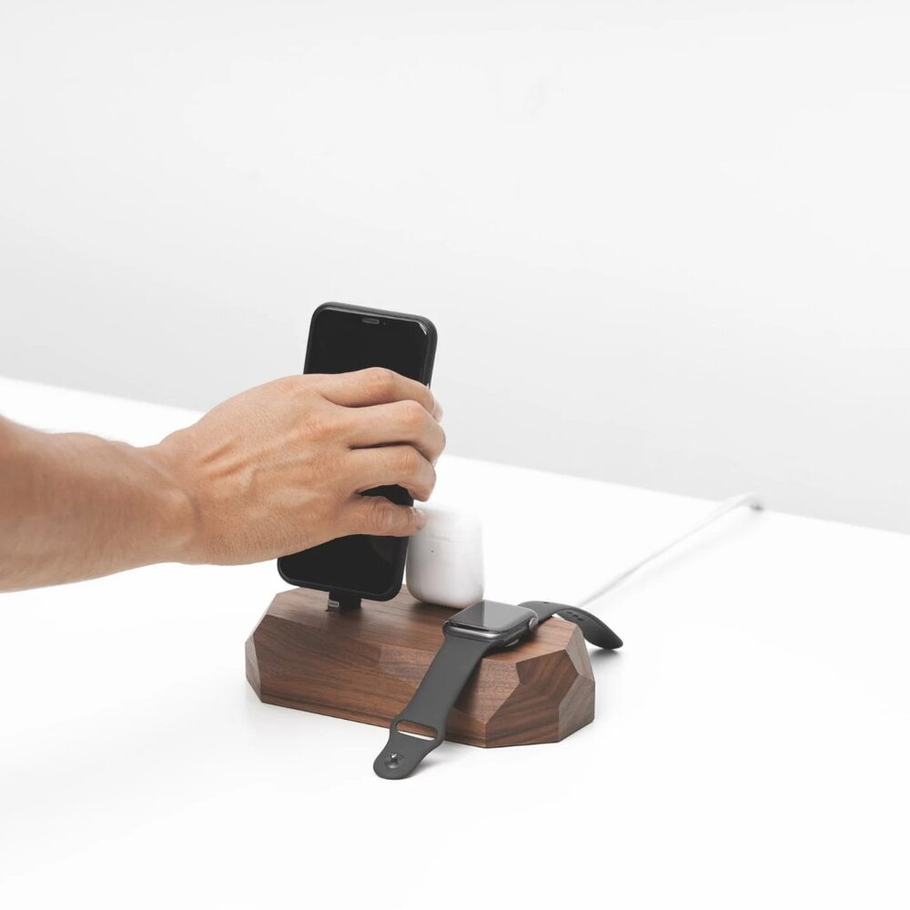 3-in-1 Charging Dock in Real Walnut
